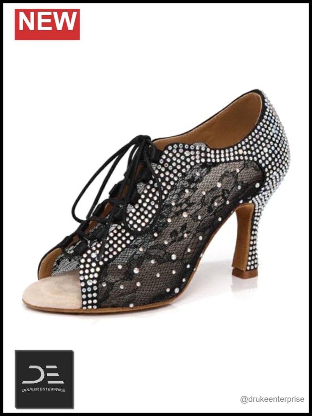 Rhinestone Dance Boots Ankle Lace-up Open Toe Satin Mesh Latin Salsa Tango